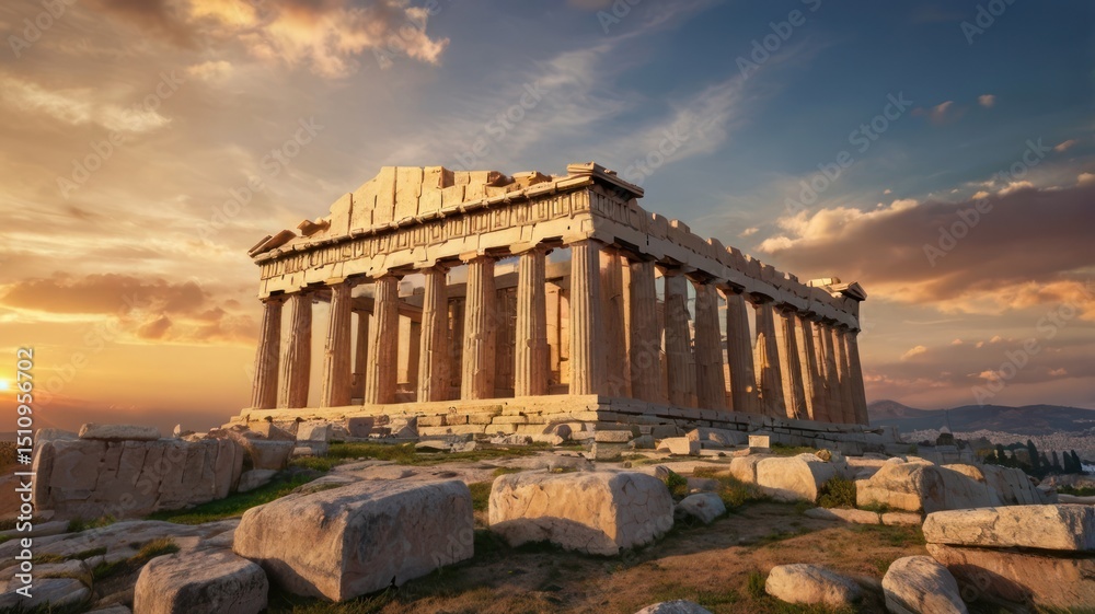 Fototapeta premium Ancient Greek architecture, such as the Temple of Apollo, is a historic stone monument with towering columns, a landmark in Athens for tourism