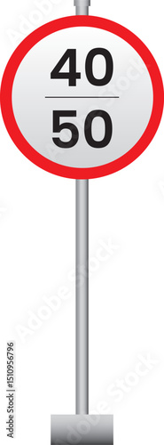 speed 40,50 limt road sign isloated on a white background