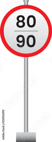 speed 80,90 limt road sign isloated on a white background
