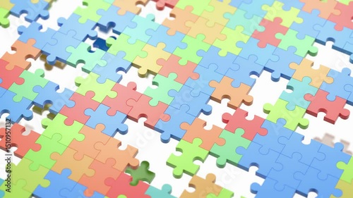 Falling jigsaw pieces 3D loop animation can be used in problem-solving explainers and innovation keynotes