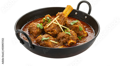 Traditional Pakistani Mutton Karahi White Background