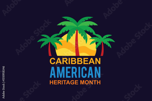 Illustration celebrating caribbean american heritage month with palms and sunset design