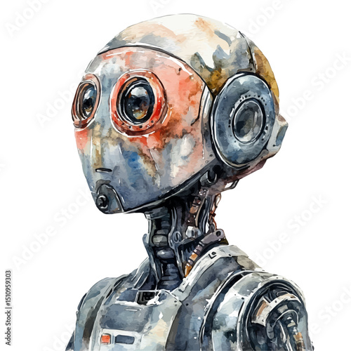 Humanoid Robot, watercolor vector, high quality, isolated on a white background.
