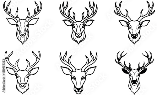 Elk Head Silhouette Outline Icon Set