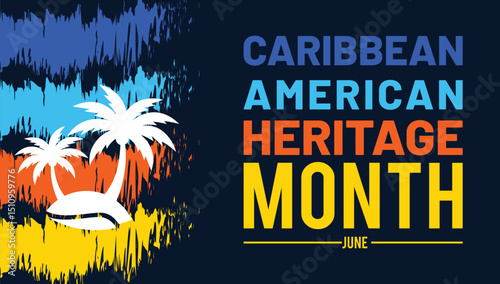 Caribbean american heritage month celebration june design with palm trees and colorful brush strokes