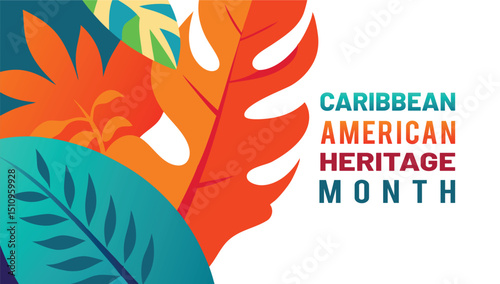 Colorful caribbean american heritage month celebration illustration with tropical leaves