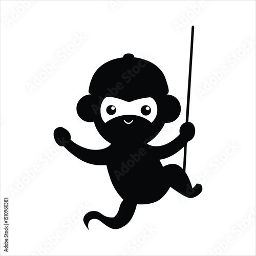 Monkey swinging wearing a cap vector