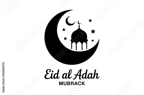 Eid al adha mubarak islamic crescent moon and stars