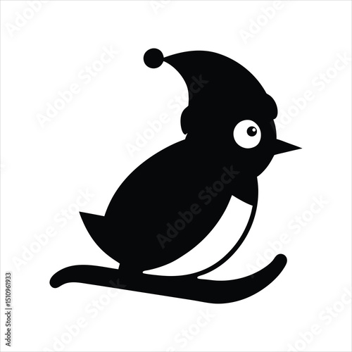 Penguin sliding wearing a winter hat vector