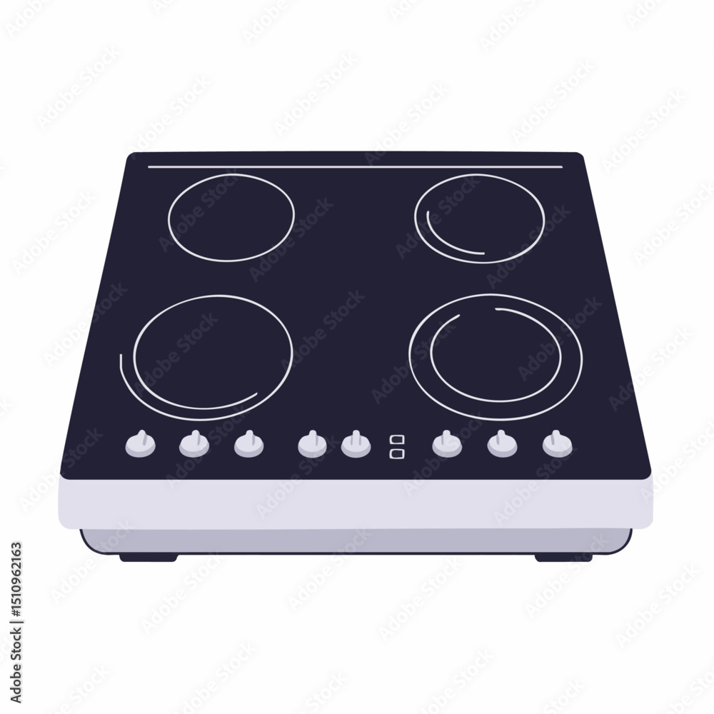 Fototapeta premium Simple black electric stovetop cartoon illustration