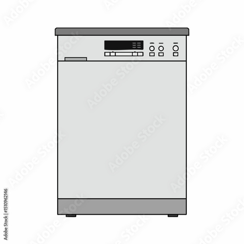 Simple grey closed dishwasher cartoon illustration