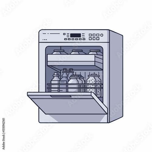 Simple dishwasher with clean jars illustration