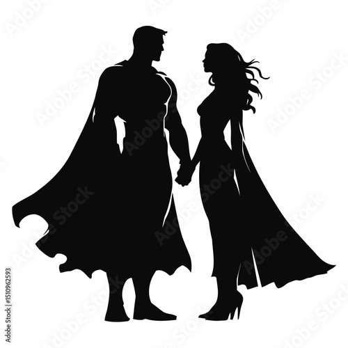 Super hero Silhouette vector of man and woman  couple