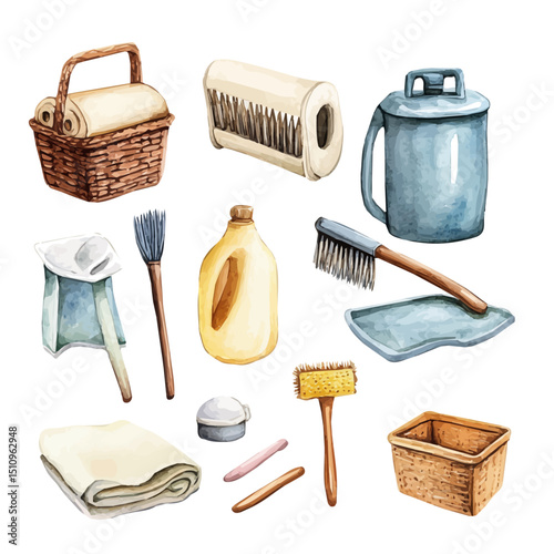 Household Chores, watercolor painting vector, high quality, isolated on a white background.