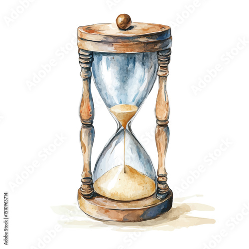 Hourglass, watercolor painting vector, high quality, isolated on a white background.