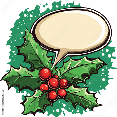 Christmas holly berries with green leaves, a festive winter holiday decoration