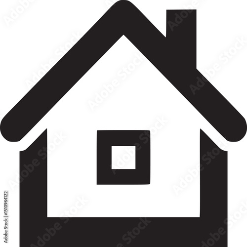 A minimalist silhouette of a building with white windows on a white background