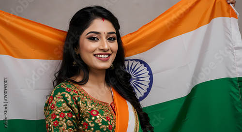 Indian Woman, National Flag, Independence Day Celebration