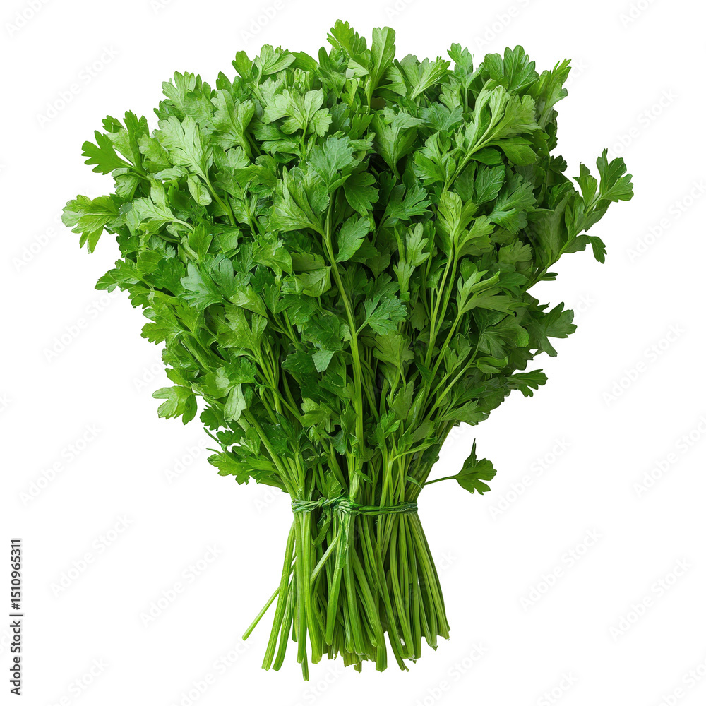 Fototapeta premium Fresh curly parsley bunch vibrant green leaves aromatic herb culinary ingredient bundle tied