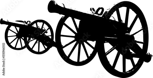 Ancient cannon on wheels isolated on white background
