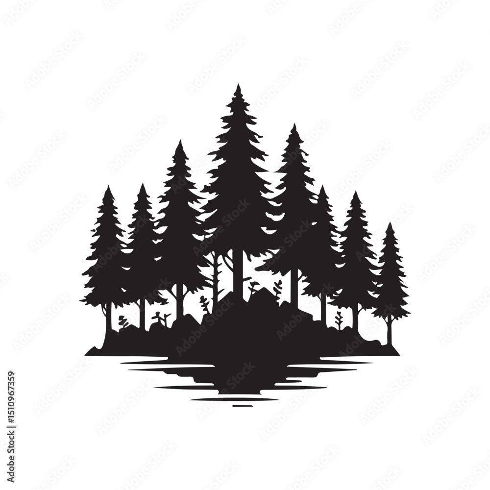 Fototapeta premium forest scenery vector silhouette clip art logo design illustration