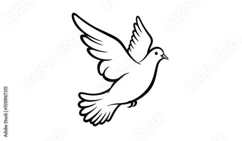 Flying bird - dove or pigeon with its wings spread line art vector icon for nature apps and websites