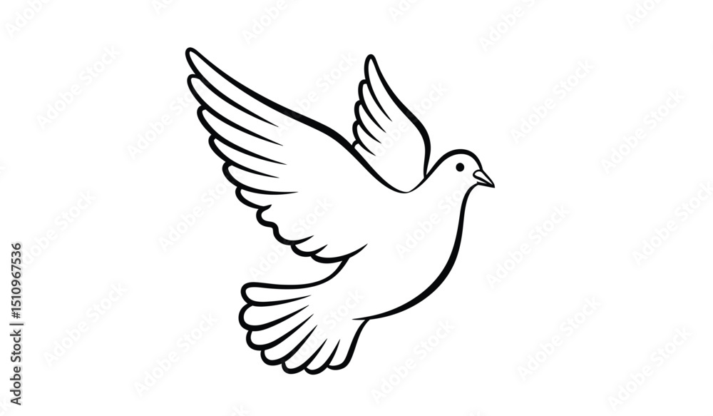 Obraz premium Flying bird - dove or pigeon with its wings spread line art vector icon for nature apps and websites