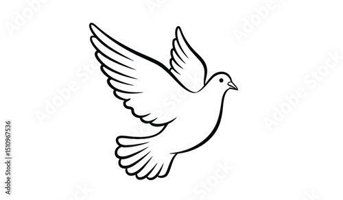 Flying bird - dove or pigeon with its wings spread line art vector icon for nature apps and websites