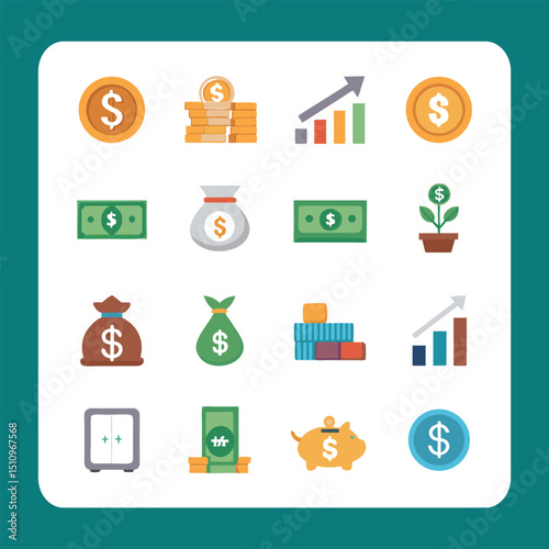Finance and Money Icons Set – Investment, Growth, and Banking Symbols