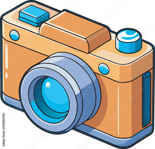 3D Photo camera icon in realistic design. Camera with lens and a butto. Professional photography concept. Black minimal device. Cartoon creative illustration isolated on a white background. 3D vector 