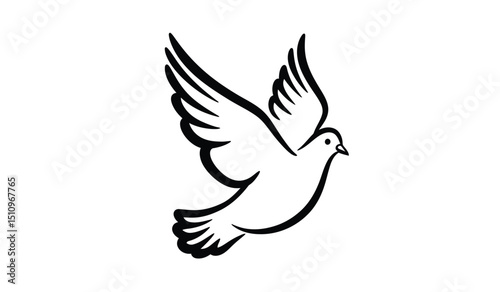 Flying bird - dove or pigeon with its wings spread line art vector icon for nature apps and websites