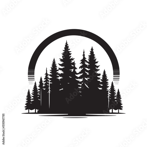 forest scenery vector silhouette clip art logo design illustration