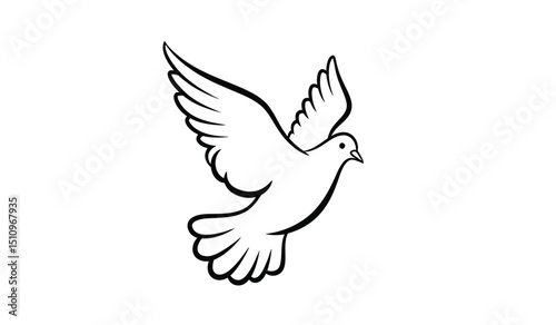 Flying bird - dove or pigeon with its wings spread line art vector icon for nature apps and websites