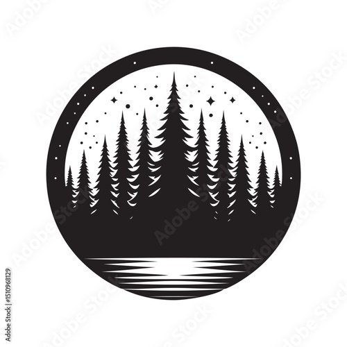 forest scenery vector silhouette clip art logo design illustration
