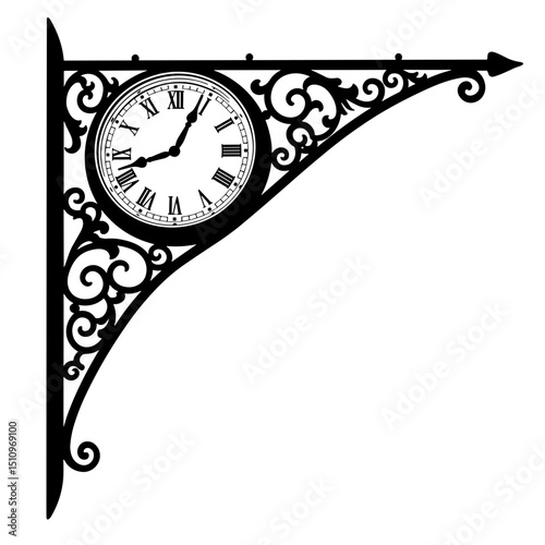 Vintage wall clock with ornate bracket and Roman numerals design  