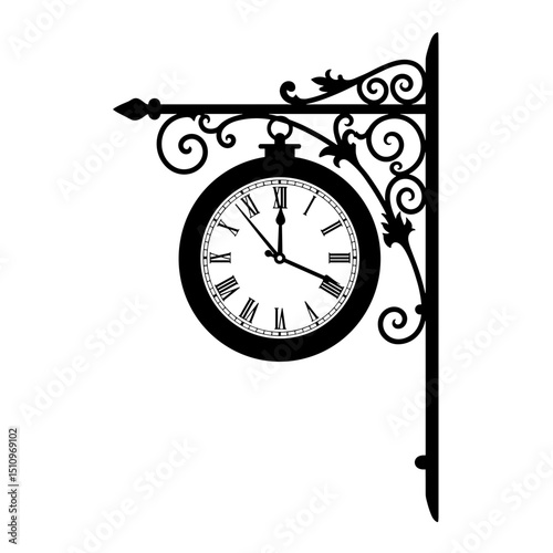 Vintage wall clock with ornate design and Roman numerals 