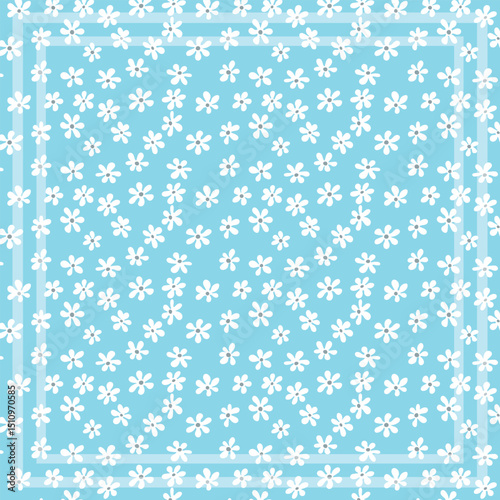 Print for kerchief, bandana, scarf, handkerchief, shawl, neck scarf. Squared pattern with ornament for fabric, textile, silk products. Paisley vector with abstract flowers. Floral folk tracery.
