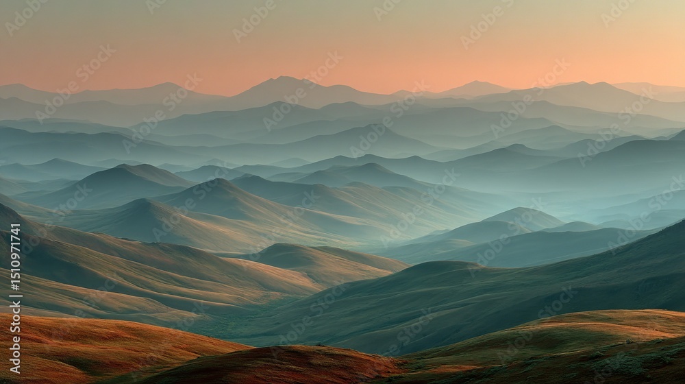 Fototapeta premium A panoramic view of a mountain range from atop a hill, showcasing the majestic peaks in the foreground