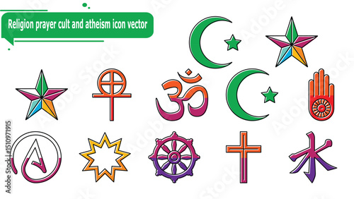 Religion prayer cult and atheism icon vector
