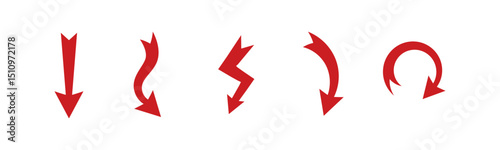 Set of arrows moving down in red color. Simple vector illustration isolated on white background.