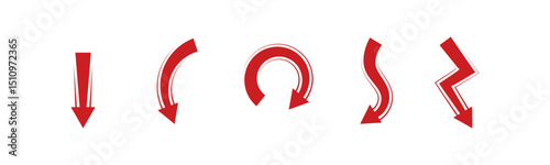 Set of arrows moving down in red color. Simple vector illustration isolated on white background.