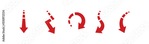 Set of arrows moving down in red color. Simple vector illustration isolated on white background.