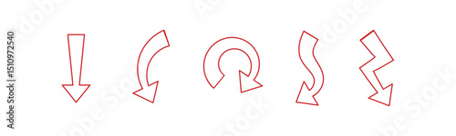 Set of arrows moving down in red color. Simple vector illustration isolated on white background.