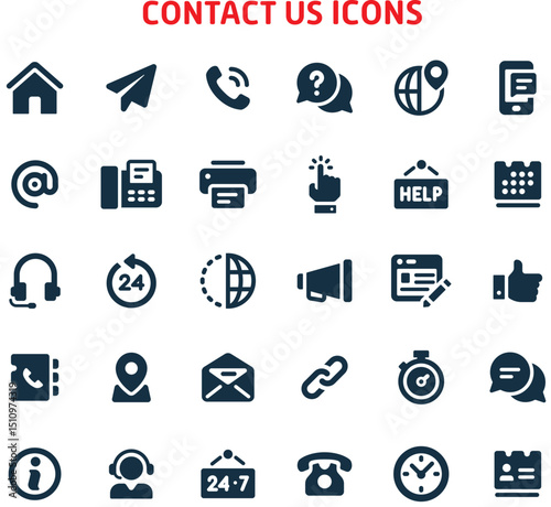 Contact Us Icons Set Communication Support and Information Symbols Vector Illustration for Website Mobile App Presentation and Graphic Design Projects