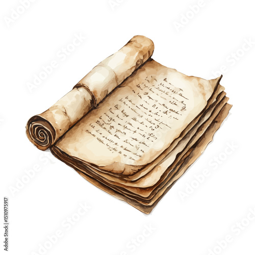 Historic Manuscript, watercolor drawing vector, high quality, isolated on a white background.