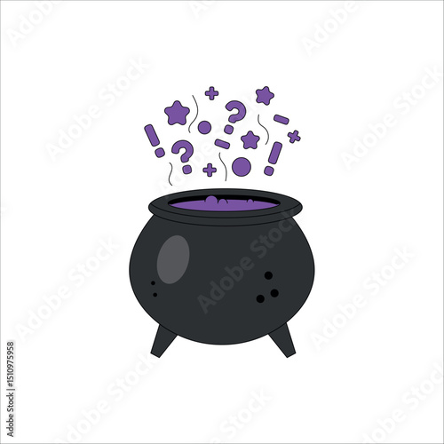 Cartoon wizard cauldron. Vector illustration. Magic potion.