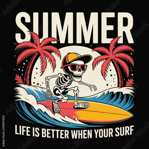 Summer Surf Skeleton Logo