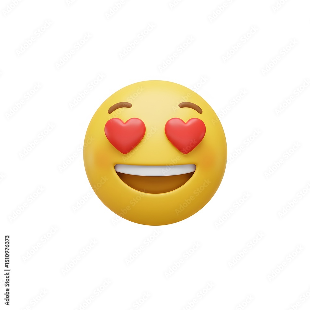 Fototapeta premium Smiling emoji face with hearts for eyes