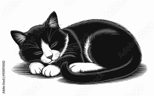 Sleeping Cat in Ink Style