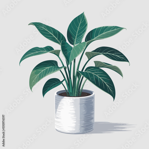 Potted Indoor Plant with Large Green Leaves